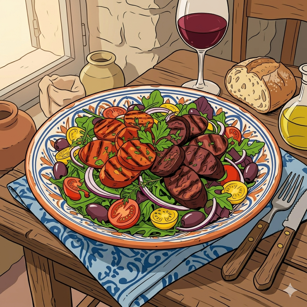 Salade de chorizo et de Figatelli grillés